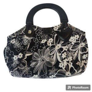 Relic - Black and White Cloth Handbag w Wooden Handle